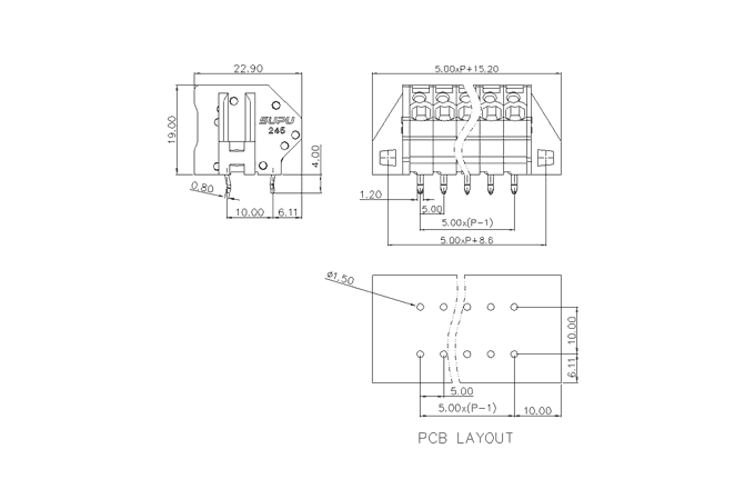 Клеммник на печатную плату 245212-020 SUPU