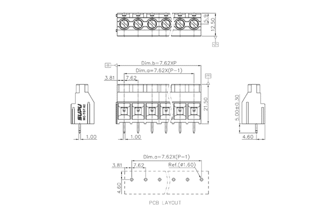 Клеммник на печатную плату MC-TG7.62HXXC-0001 SUPU Клеммник на печатную плату MC-TG7.62HXXC-0001 SUPU