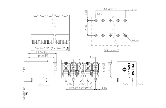 Клеммник на печатную плату MC-TI3.5H21P-BK-1600 SUPU