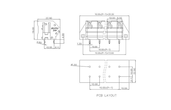 Клеммник на печатную плату 245418-020 SUPU Клеммник на печатную плату 245418-020 SUPU