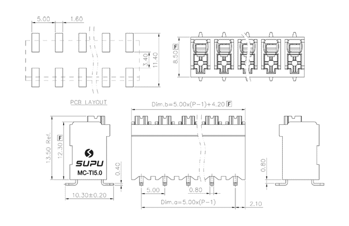 Клеммник на печатную плату MC-TI5.0V22P-BK-0001-SMT SUPU