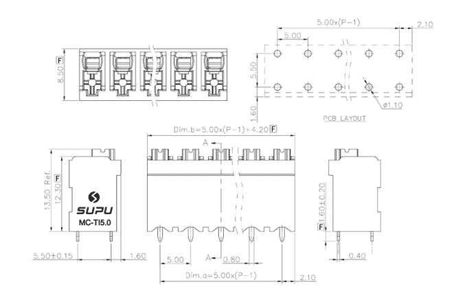 Клеммник на печатную плату MC-TI5.0V04P-BK-1600 SUPU Клеммник на печатную плату MC-TI5.0V04P-BK-1600 SUPU