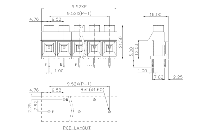 Клеммник на печатную плату MC-TH-F9.52H03C-0001 SUPU